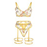 Subblime - 954352 Soutien-Gorge + String + Porte-Jarretelles Motif Floral Jaune L/Xl